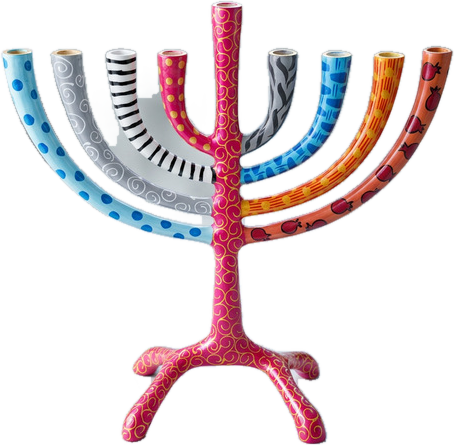 פרט של חנוכיית אלומיניום בצביעת יד